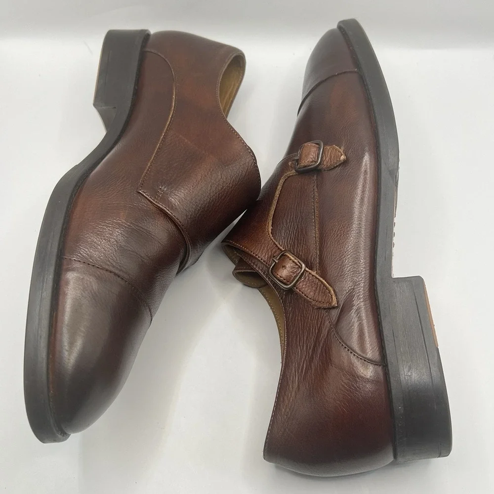 Hadley London Double Monk Strap Leather Dress‎ Shoe Sz 10 Brown Made In Portugal